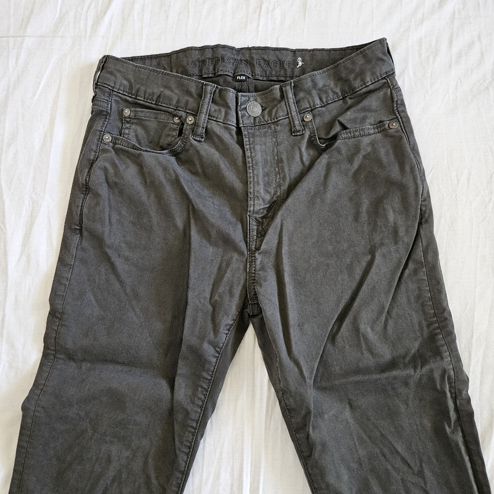 American Eagle Flex + Slim Chino Pants Dark Grey Men's Size 28 x 34 - Picture 2 of 8